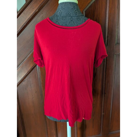 Tommy Hilfiger Womens Red Short Sleeve Scoop Neck Knit Top Size L - Picture 1 of 7